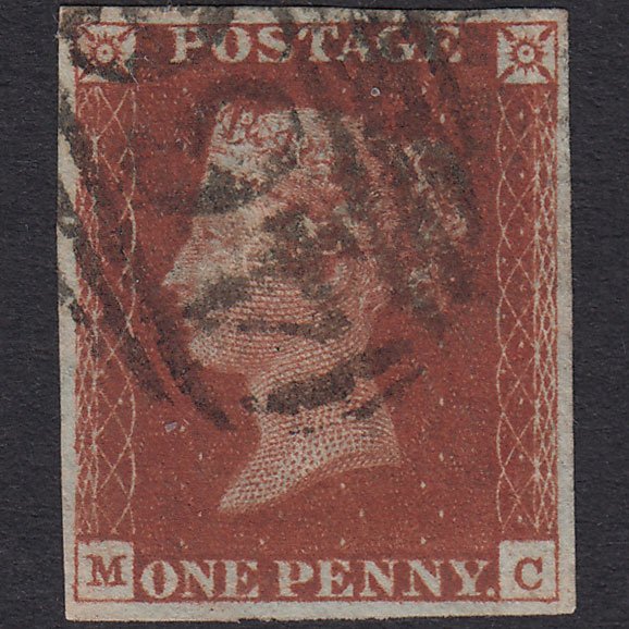GB QV 1841 1d Deep Red-Brown Plate 54 SG10-B1(4) MC FU 4M Liverpool 466