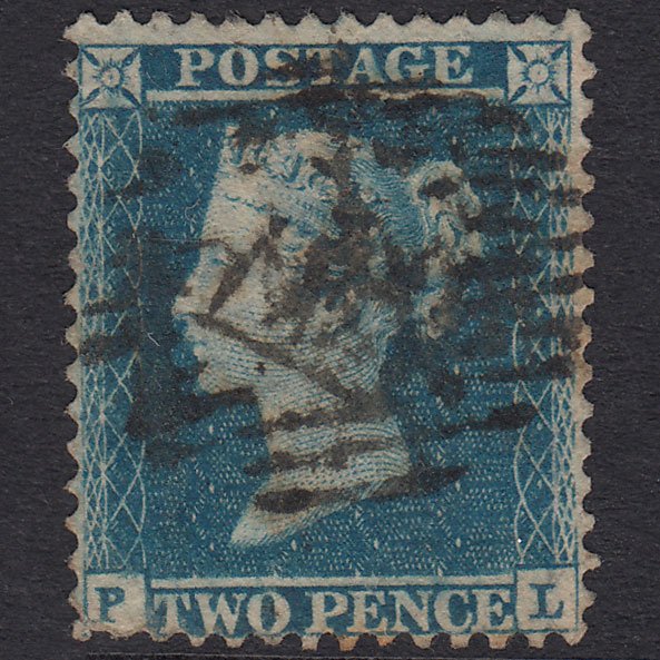 GB QV 1855 2d Greenish Blue Plate 5 SG34-F6(2) PL GU London IS Cancel