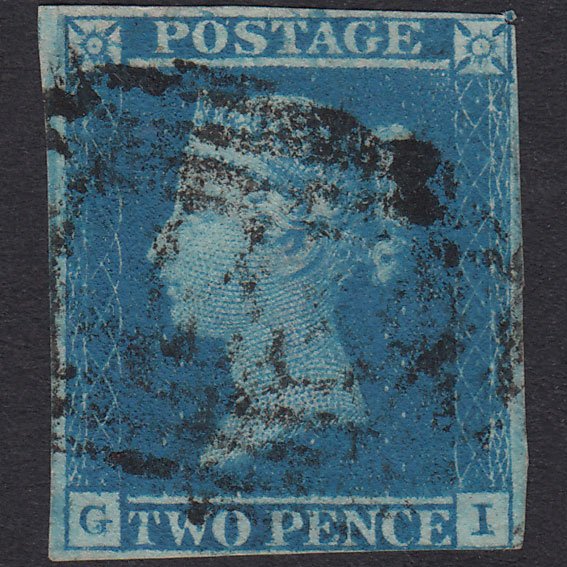 GB QV 1841 2d Blue Plate 3 SG14-E1(2) Guideline GI GU Nr 4 Margins