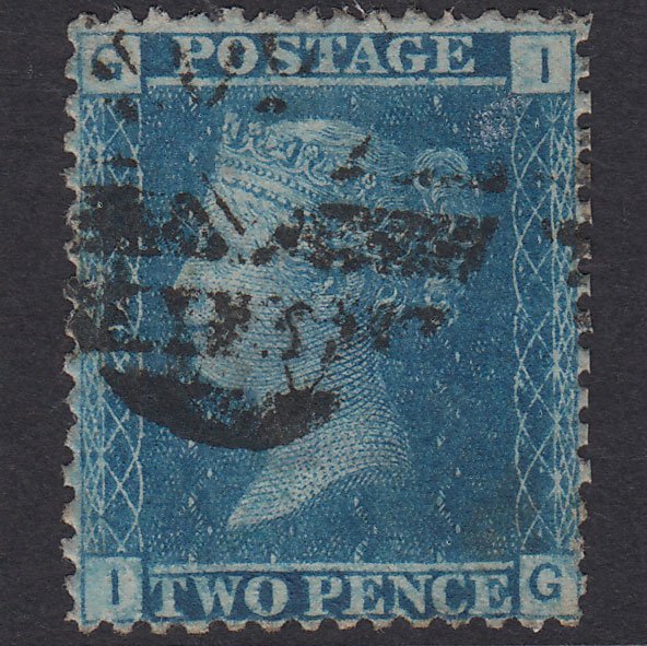 GB QV 1858 2d Blue Pl 9 SG45-G2 IG GU London IS Cancel Very Well Centred