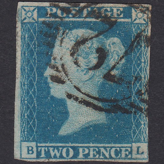 GB QV 1841 2d Pale Blue Plate 3 SG13-E1(1) BL FU Nr 4M London D&S 72