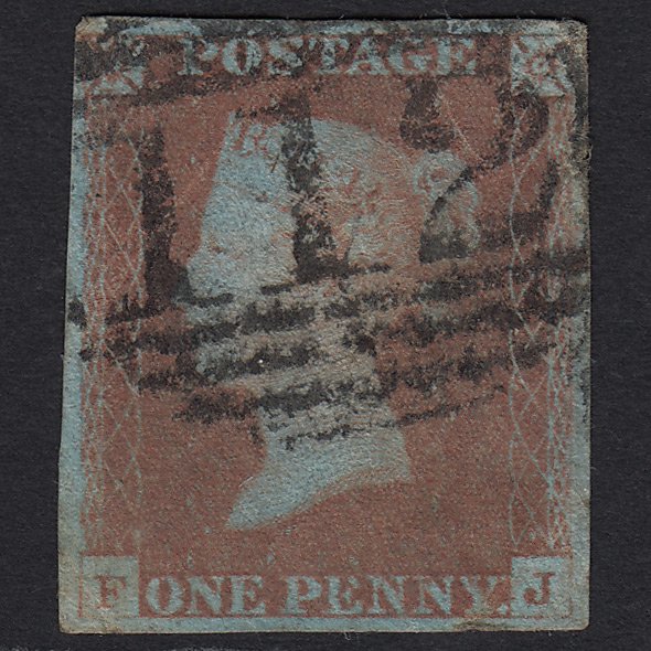GB QV 1841 1d Very Blued (Plate 73) SG8a-B1(2) FJ GU Braintree 112 4 Margins