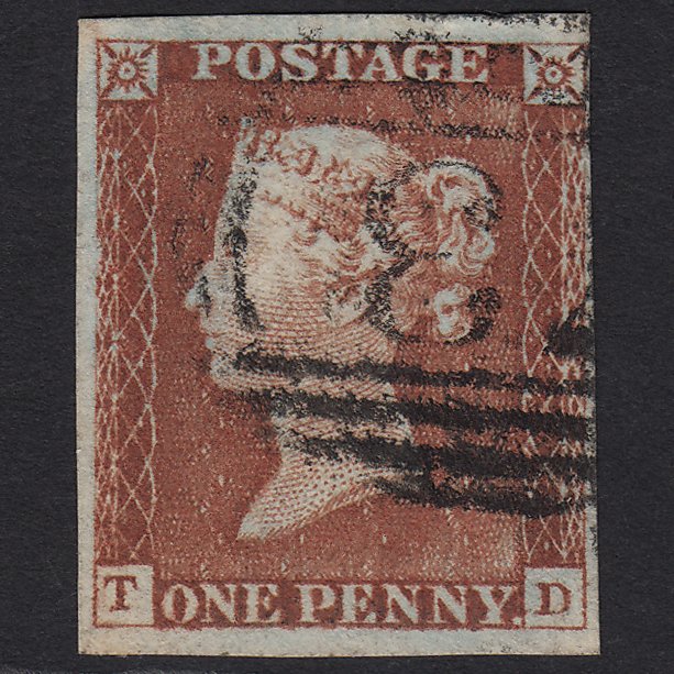 GB QV 1841 1d Pale Red-brown (Plate 51) SG9-B1(3) TD FU 4 Margins