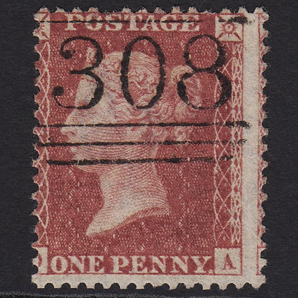 GB QV 1857 1d Deep Rose-red SG41-C10(4) FU Stirling 308 Misperf