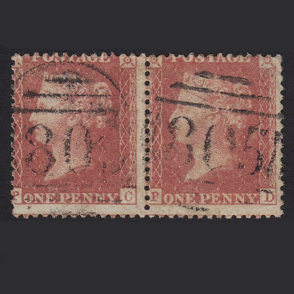 GB QV 1857 1d Rose-red (Plate 62) SG40-C10(1) PC-PD GU Torquay 805 Pair