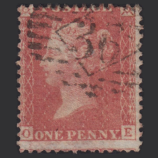 GB QV 1857 1d Rose Transitional (Plate 34) SGC9A(2) OE FU London IS 36 Misperf