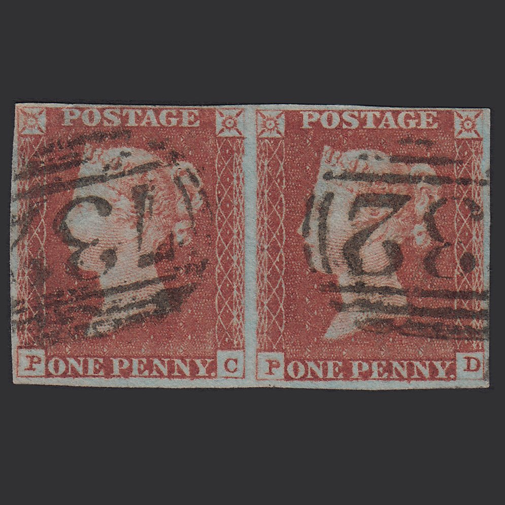 GB QV 1841 1d (Plate 78) SG8-B1(1) PC-PD FU Pair 4M Imperf Stockbridge 732
