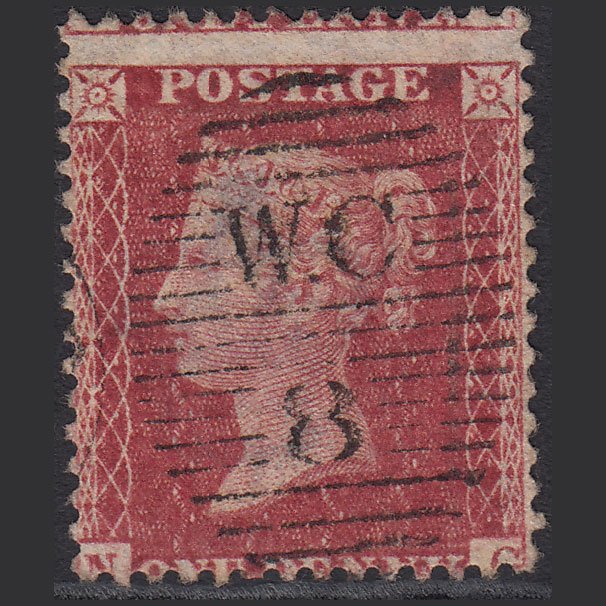 GB QV 1857 1d Rose-red (Plate 57) SG40-C10(1) NG FU London D&S WC8 Misperf