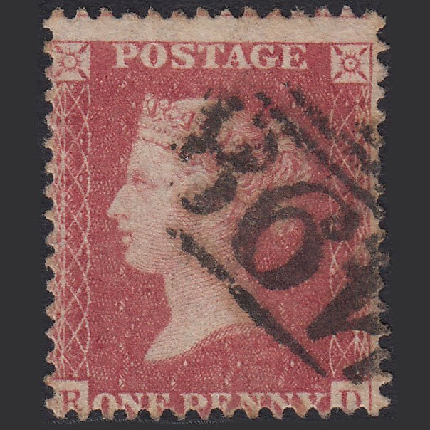 GB QV 1857 1d Rose-red (Plate 58) SG40-C10(1) RD GU Manchester 498 Misperf