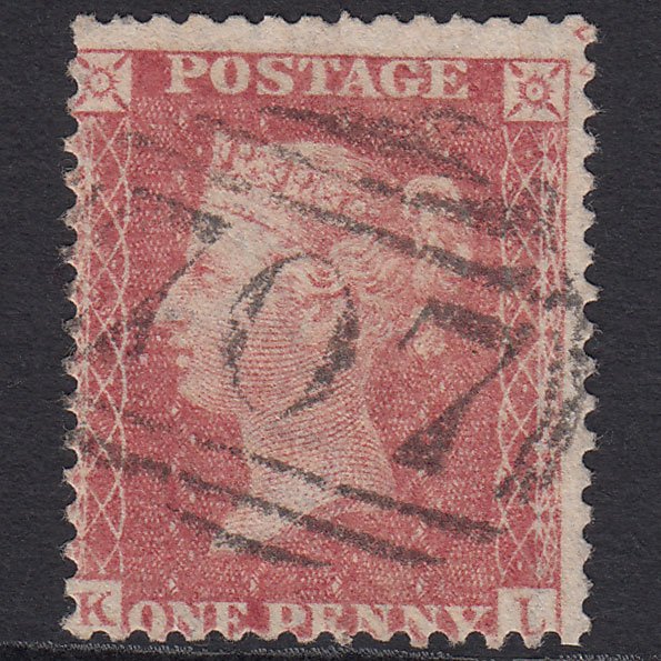 GB QV 1857 1d Pale Rose (Plate 56) SG39-C10(3) KL FU Shoreham 707 Ornament