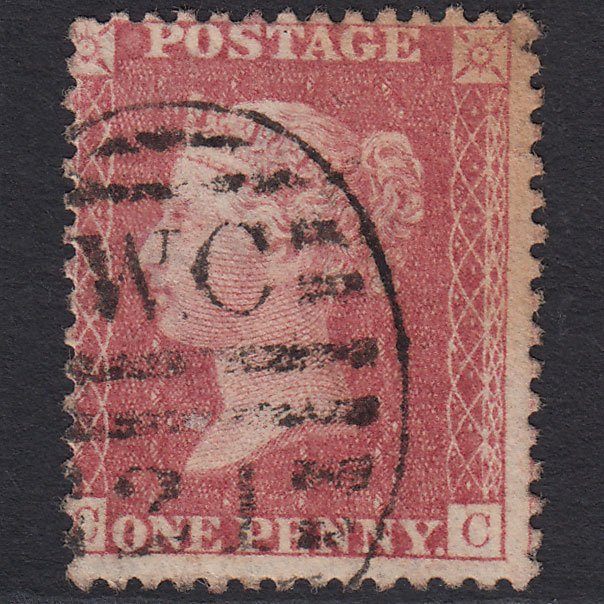 GB QV 1857 1d Pale Rose (Plate 56) SG39-C10(3) CC GU London D&S WC21 Misperf