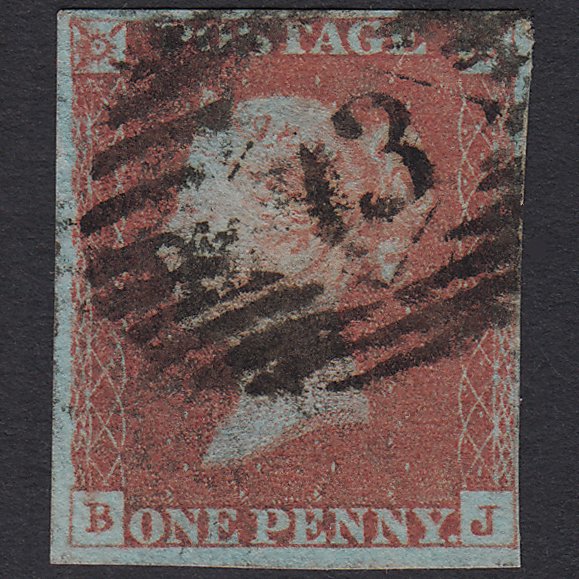 GB QV 1841 1d Very Blued (Plate 73) SG8a-B1(2) BJ GU 4 Margins London IS 13