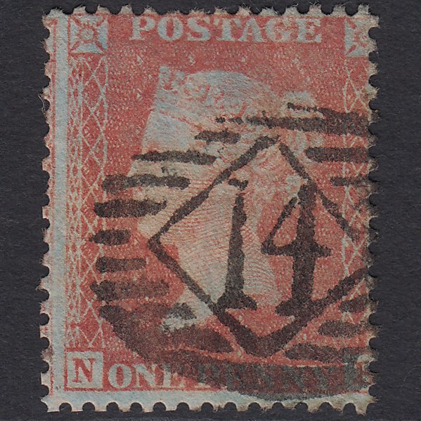 GB QV 1856 1d Red-brown SG29-C8(1) N? FU London IS 14 Misperf