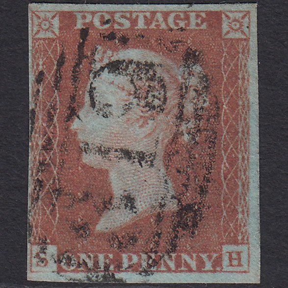 GB QV 1841 1d Very Blued (Plate 72) SG8a-B1(2) SH FU 4 Margins Goole 319