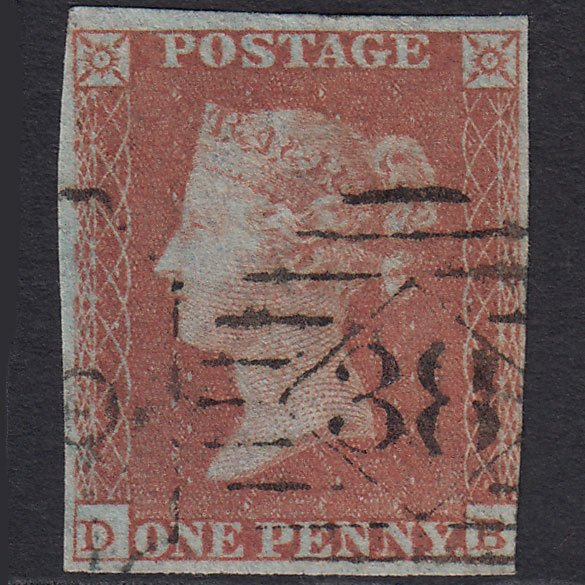 GB QV 1841 1d Red-brown (Plate 168) SG8-B2(1) DB FU 3 Margins London IS 38