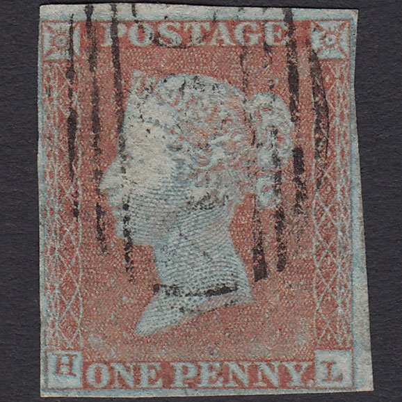 GB QV 1841 1d Very Blued (Plate 98) SG8a-B1(2) HL FU 4 Margins