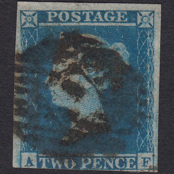 GB QV 1841 2d Blue Plate 4 SG14-E1(2) AG GU 3 Margins London IS Cancel