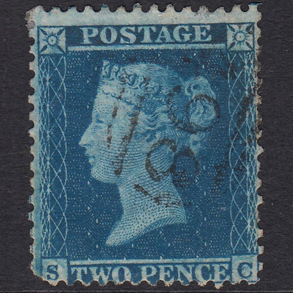 GB QV 1855 2d Blue Plate 5 SG34-F6(1) SC GU Manchester 498