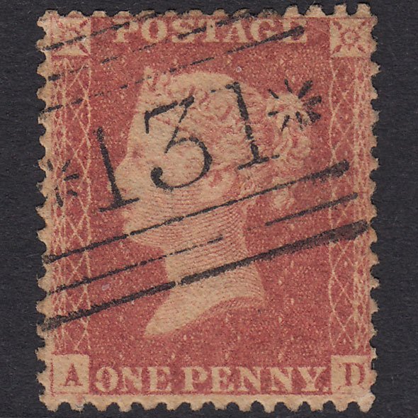 GB QV 1857 1d Rose-Red Plate 27 SG40-C10(1) Re-Entry AD GU Edinburgh 131