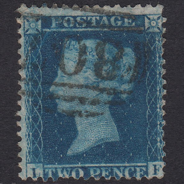 GB QV 1857 2d Blue Plate 6 SG35-F7 LF GU Totnes 807