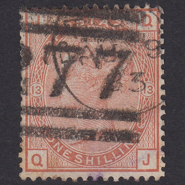 GB QV 1881 1/- Orange-Brown Plate 13 SG163-J116 QJ GU Paisley 277