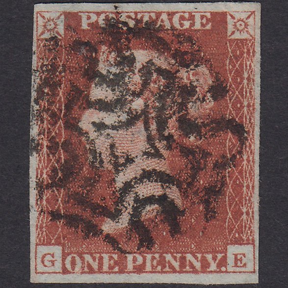 GB QV 1841 1d Red-Brown Penny Black Plate 9 SG7-A2 GE FU 4 Margins MX