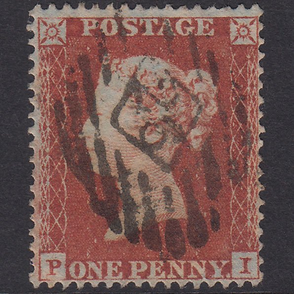 GB QV 1854 1d Red-Brown Plate 203 SG17-C1(1) PI GU London IS Cancel