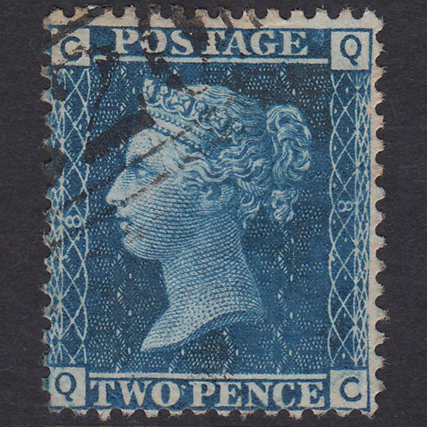 GB QV 1858 2d Blue Plate 8 SG45-G2 QC FU Light Cancel