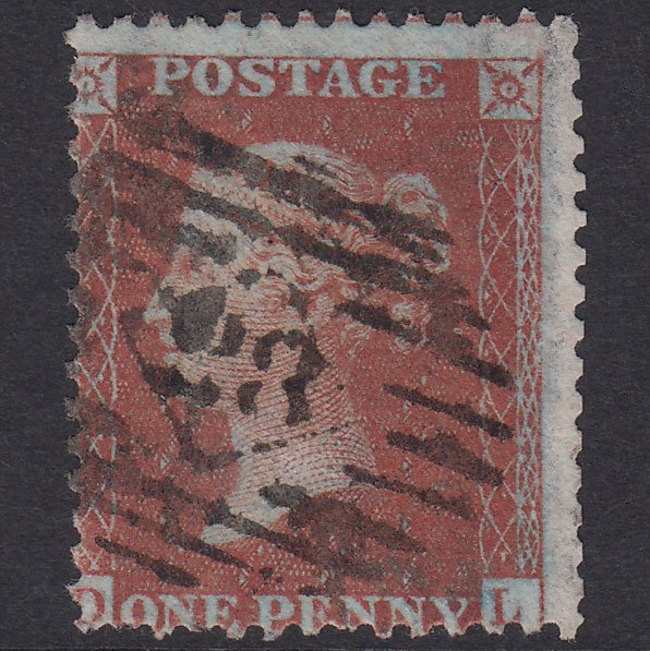 GB QV 1856 1d Red-Brown Plate 23 SG29-C8(1) DL GU London IS Cancel