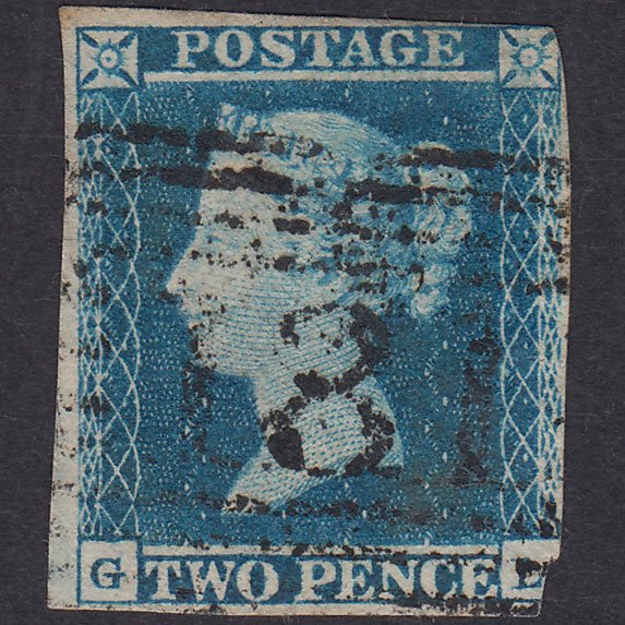 GB QV 1841 2d Blue Plate 4 SG14-E1(2) GL GU Scotland