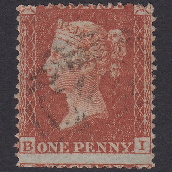 GB QV 1855 1d Red-Brown Plate 1 SGC6(1) BI GU Light Cancel Misperf