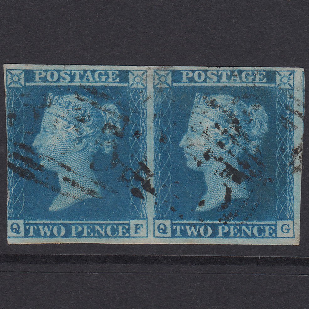 GB QV 1841 2d Pale Blue Plate 3 SG13-E1(1) QF-QG VFU / GU Pair