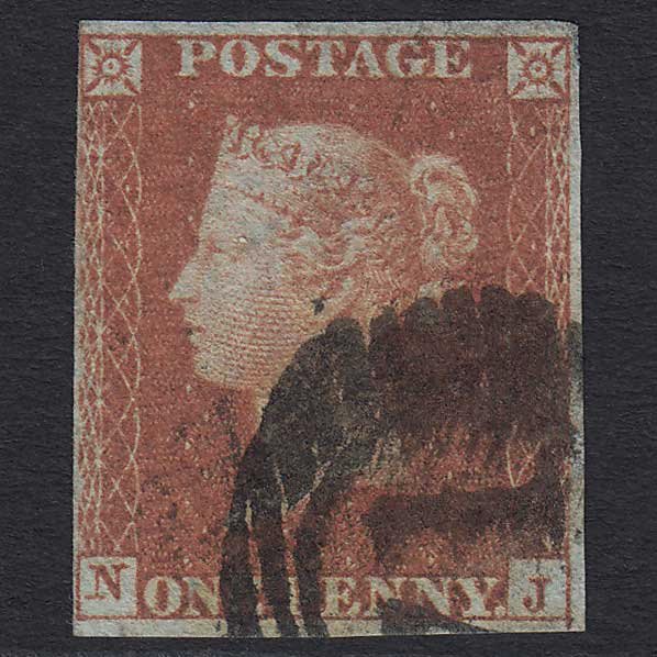 GB QV 1841 1d Red-brown (Plate 165) (SG8) 'NJ' GU London D&S 71 4 Margins