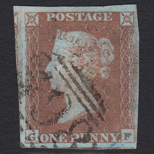GB QV 1841 1d Red-brown (Plate 70) (SG8) 'GF' FU Manchester (498) 4 Margins