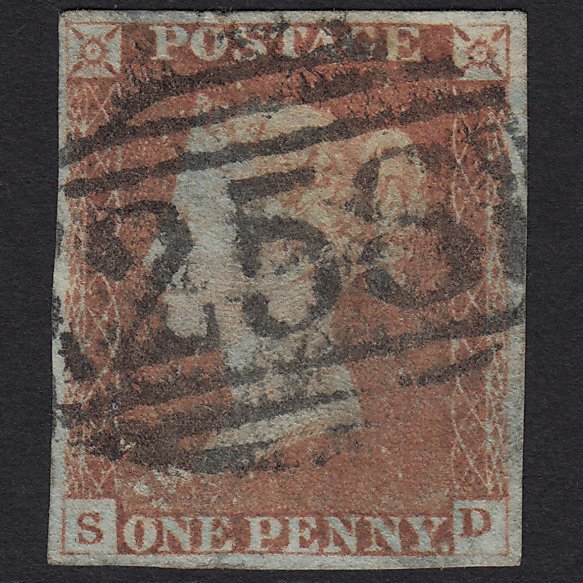 GB QV 1841 1d Red-brown (Plate 73) SG8-B1(1) SD GU Dover 258 4 Margins