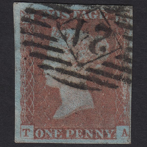 GB QV 1841 1d Very Blued (Plate 83) SG8a-B1(2) TA GU London IS 24 4 Margins