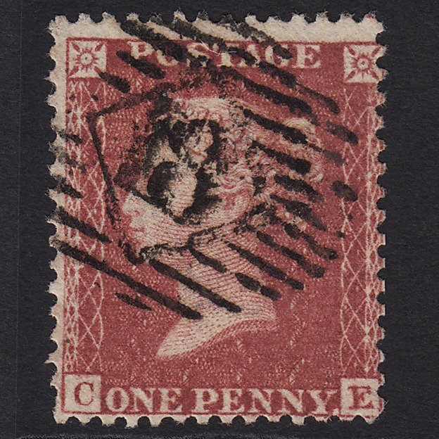GB QV 1857 1d Deep Rose-red (Plate 55) SG41-C10(4) CE FU London IS 18