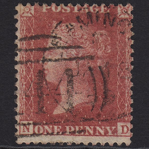 GB QV 1857 1d Rose-red (Plate 52) SG40-C10(1) ND GU Leamington 444 Misperf