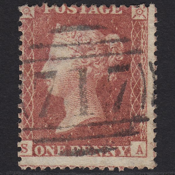 GB QV 1857 1d Rose-red (Plate 48) SG40-C10(1) SA FU Slough 717 Misperf