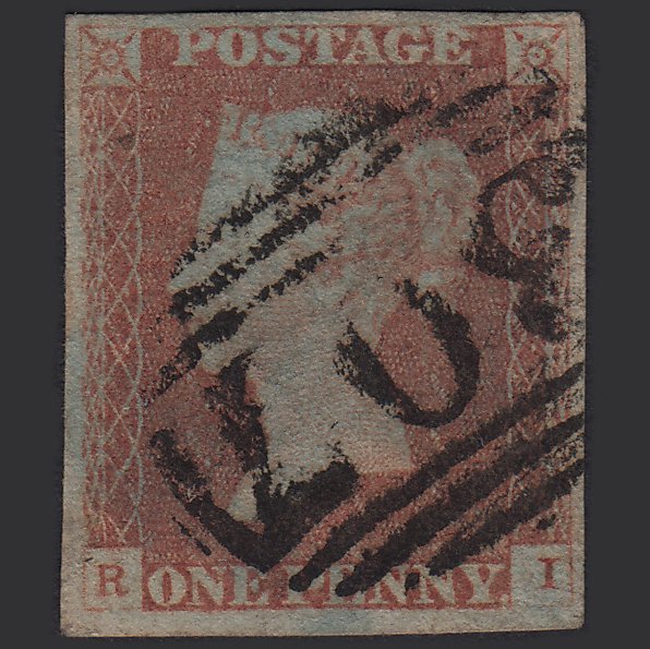 GB QV 1841 1d Red-brown (Plate 84) SG8-B1(1) RI GU Gainsborough 307