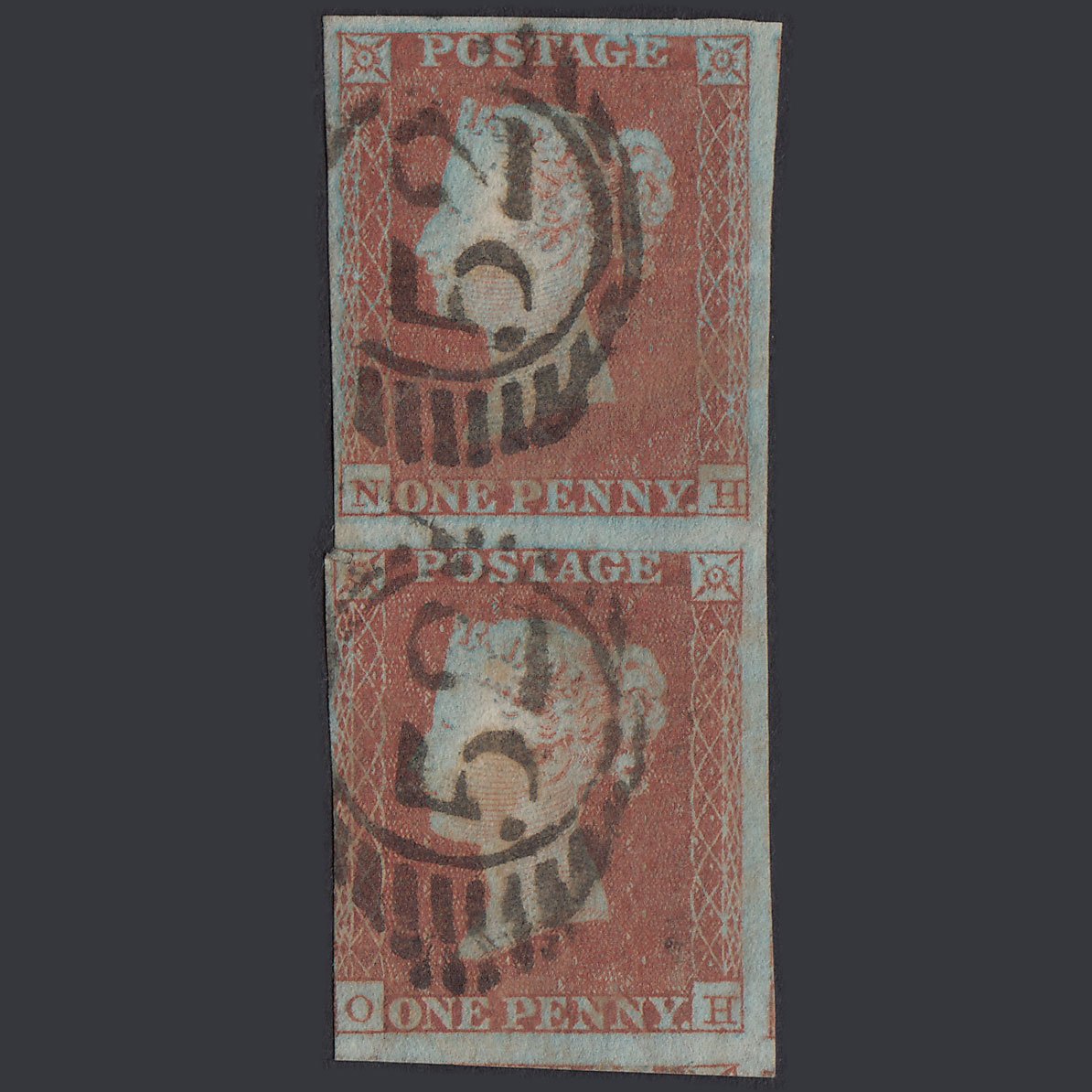 GB QV 1841 1d (Plate 113) SG8-B1(1) NH-OH GU Pair nr 4 Margins London D&S 52