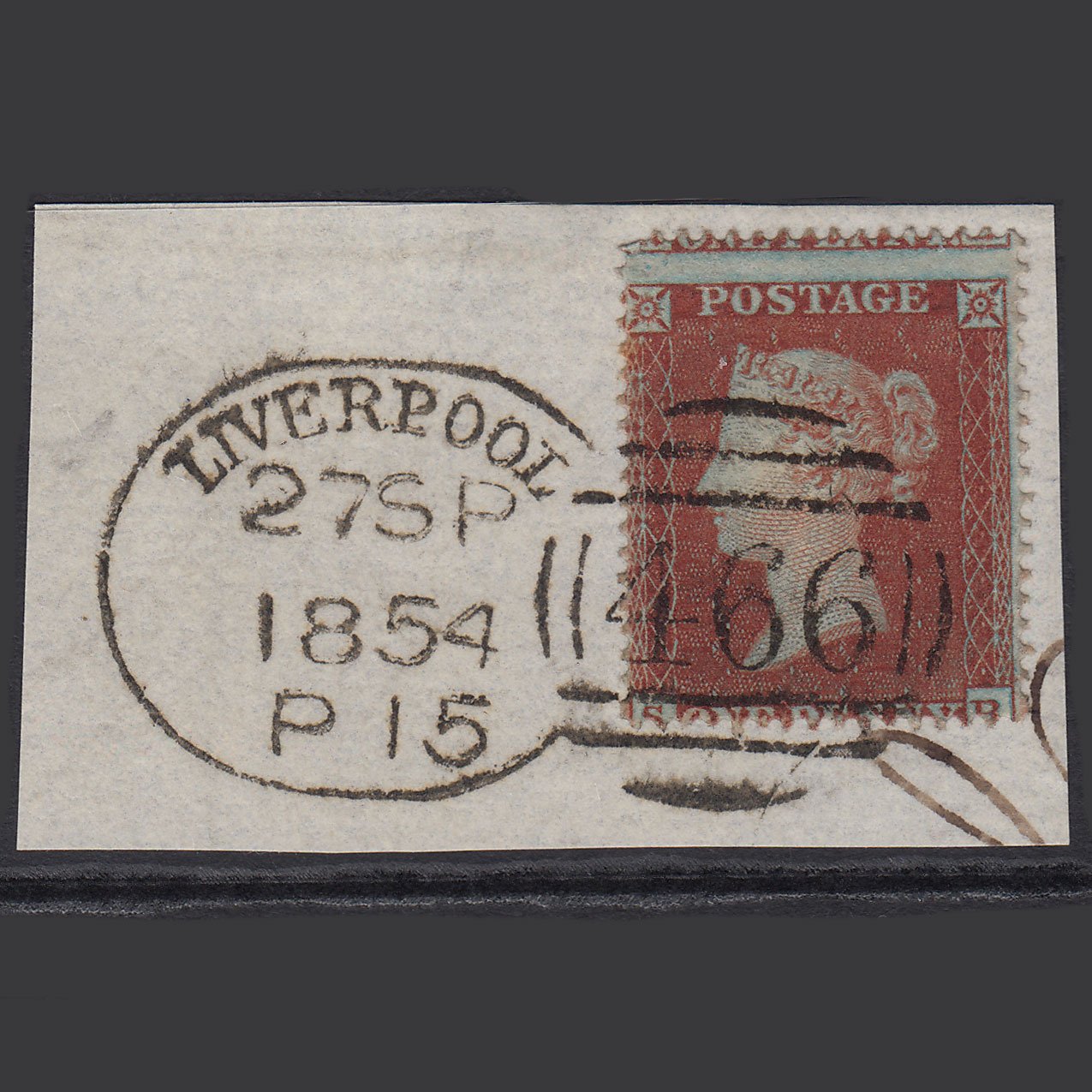 GB QV 1854 1d (Plate 186) SG17-C1(1) SB FU Liverpool 466 Spoon on Piece