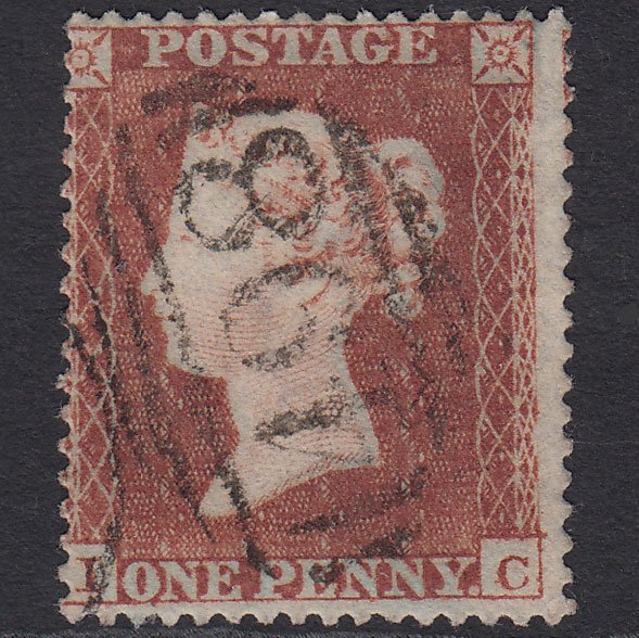 GB QV 1854 1d Red-brown (Plate 195) SG17-C1(1) IC VFU Manchester 498