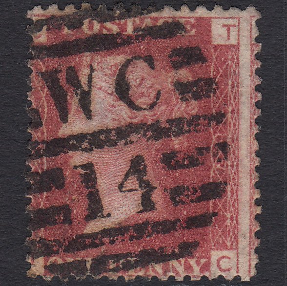 GB QV 1864 1d Lake-red (Plate 87) SG44-G1(2) TC FU London D&S WC14 Misperf