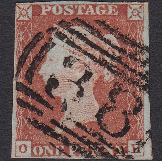 GB QV 1841 1d Red-brown (Plate 65) SG8-B1(1) OH FU 4 Margins Aylesbury 38