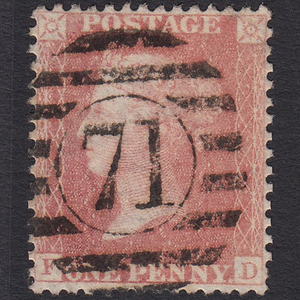 GB QV 1857 1d Pale Rose Transitional (Plate 52) SGC9A(1) FD FU London D&S 71