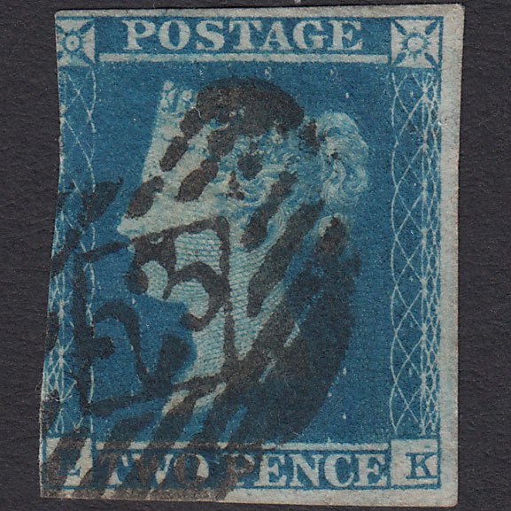 GB QV 1841 2d Blue (Plate 4) SG14-E1(2) EK GU 3 Margins London IS 23