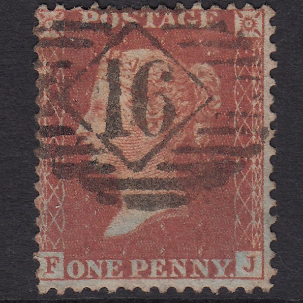 GB QV 1856 1d Red-brown (Plate 43) SG29-C8(1) FJ GU London IS 16