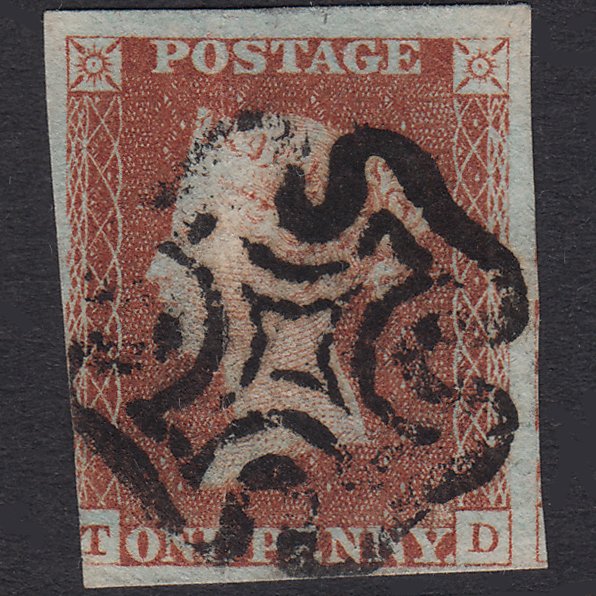 GB QV 1841 1d Red-Brown Plate 24 SG8-B1(1) TD GU 3 Margins Maltese Cross