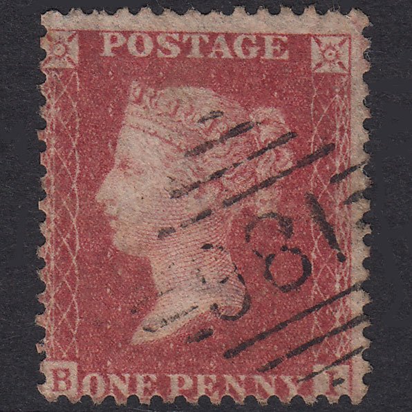 GB QV 1857 1d Rose-Red Plate 43 SG40-C10(1) BI FU Dublin 186
